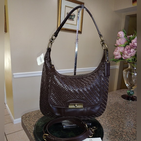 NWT Coach Kristin Woven Leather Hobo Brown Bag - Picture 1 of 17